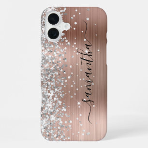 Silver Glitzer Rose Gold Metallic Girly Signature iPhone 16 Plus Hülle