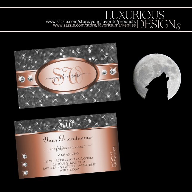 Silver Glitzer Rose Gold Sparkle Diamonds Initiale Visitenkarte (Von Creator hochgeladen)
