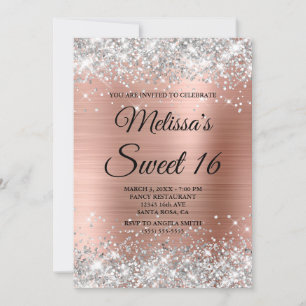 Silver Glitzer Rose Gold Sweet 16 Extravagant Mono Einladung