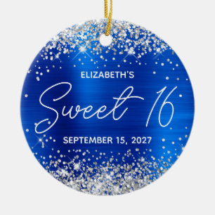 Silver Glitzer Royal Blue Extravagant Sweet 16 Fot Keramik Ornament