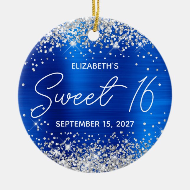 Silver Glitzer Royal Blue Extravagant Sweet 16 Fot Keramik Ornament (Vorne)