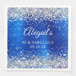 Silver Glitzer Royal Blue Foil 40 & Fabulous Serviette