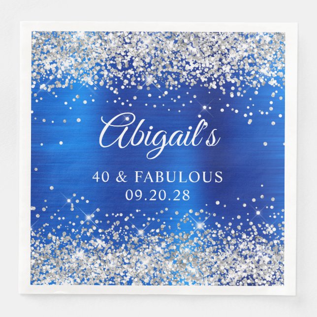 Silver Glitzer Royal Blue Foil 40 & Fabulous Serviette (Vorderseite)