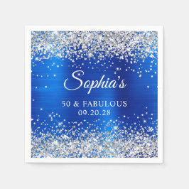 Silver Glitzer Royal Blue Foil 50 & Fabulous Serviette
