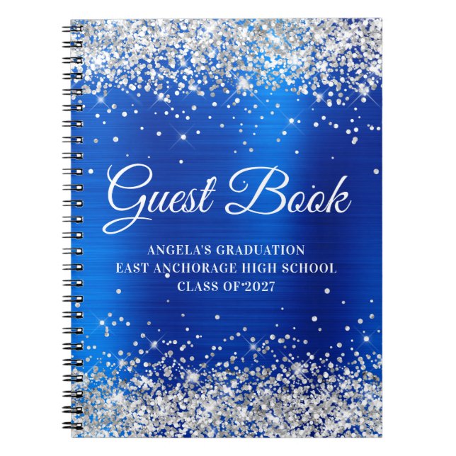 Silver Glitzer Royal Blue Foil Abschluss Guest Notizblock (Vorderseite)