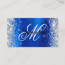 Silver Glitzer Royal Blue Foil Extravagant Monogra Visitenkarte