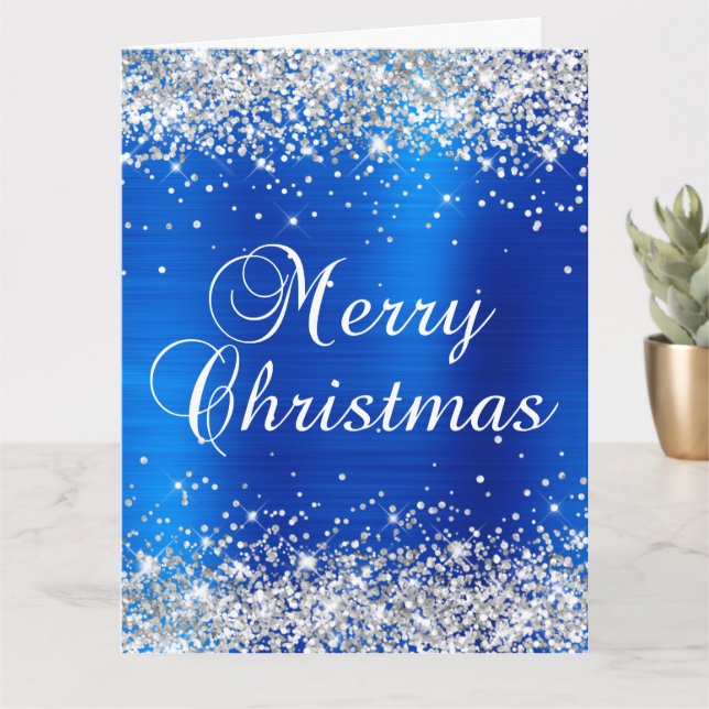 Silver Glitzer Royal Blue Foil Große Weihnachten Karte (Kleine Pflanze)