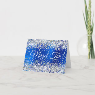 Silver Glitzer Royal Blue Foil Mazel Tov Karte