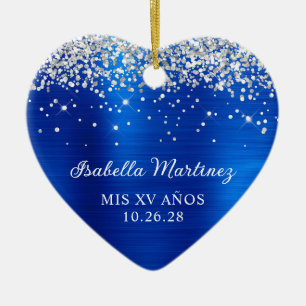 Silver Glitzer Royal Blue Foil Mis XV Anos Foto Keramik Ornament
