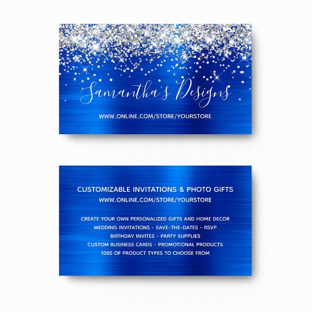 Silver Glitzer Royal Blue Foil Online Store Visitenkarte (Silver Glitter Royal Blue Foil Online Store Business Card)