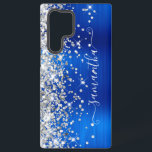 Silver Glitzer Royal Blue Girly Signature Samsung Galaxy Hülle<br><div class="desc">Girly Imitate funkelnd silberne Glitzer Highlights auf der links Kante, über einem Imitat hellen Juwel Ton königsblau ombre brushed Metal-Folie. Die moderne, mädchenhafte Unterschrift besticht durch einen eleganten Schriftart aus weißer Kalligraphie mit dekorativen Schwänzen in vertikaler Form. Passen Sie die Stile des Schriftartes an oder verschieben Sie die glitzernden Grafiken,...</div>