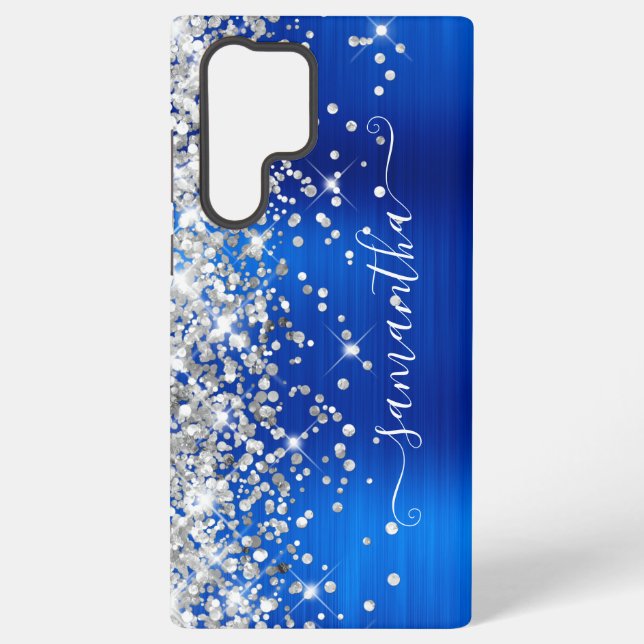 Silver Glitzer Royal Blue Girly Signature Samsung Galaxy Hülle (Rückseite)