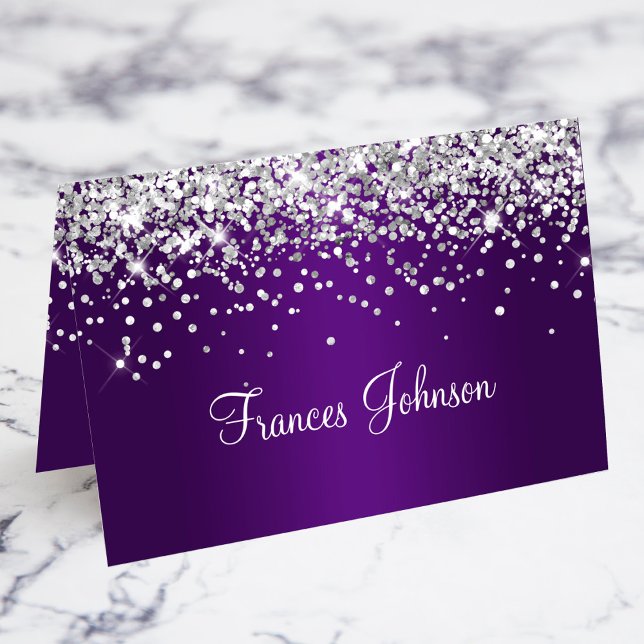 Silver Glitzer Royal Lila Ombre Platzkarten Tischnummer (Silver Glitter Royal Purple Ombre Name Place Cards)