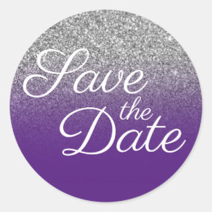 Silver Glitzer Royal Lila Ombre Save the Date Runder Aufkleber