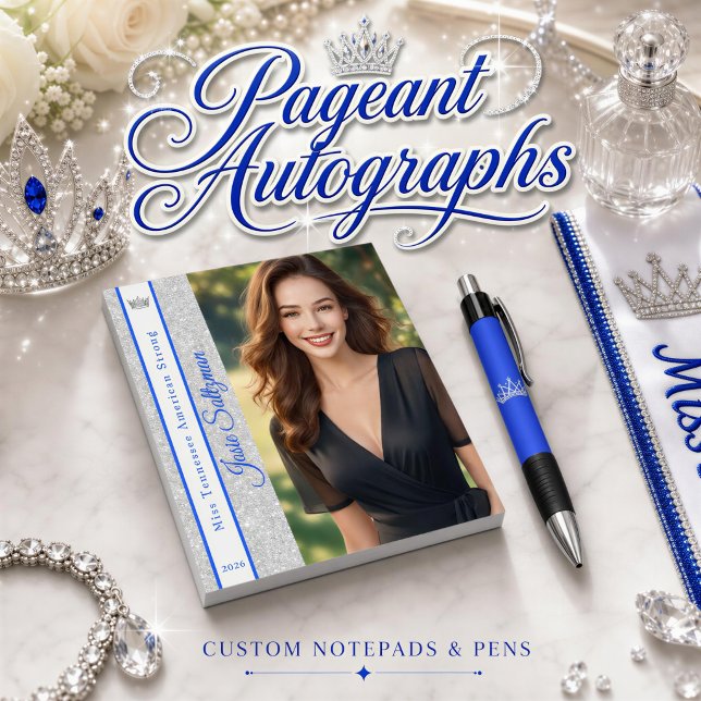 Silver Glitzer Sash Autograph Notepad Notizblock (Complete your pageant brand with a custom photo notepad and pen set for autographs at pageants)