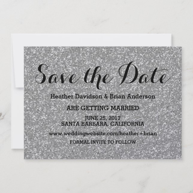 Silver Glitzer Save the Date einladen Einladung (Vorderseite)