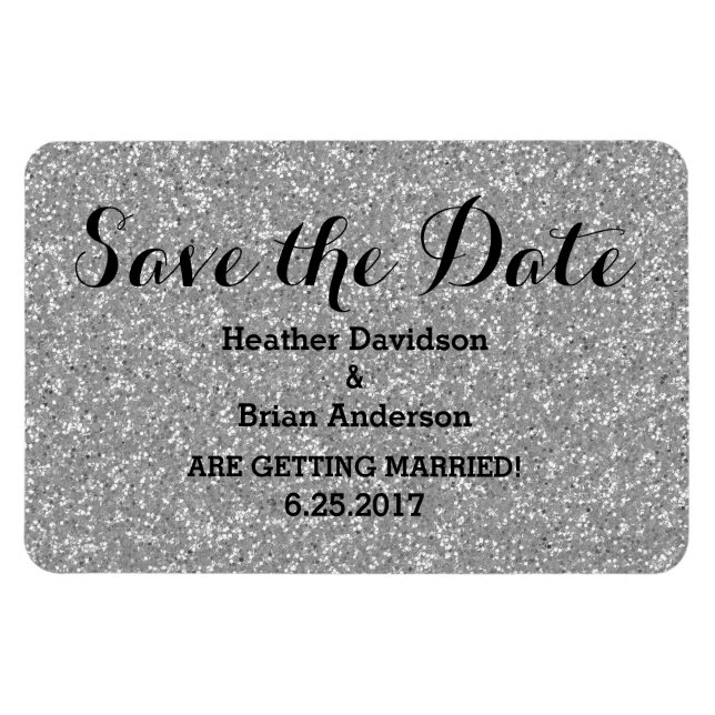 Silver Glitzer Save the Date Flexi Magnet (Horizontal)