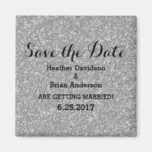 Silver Glitzer Save the Date Magnet