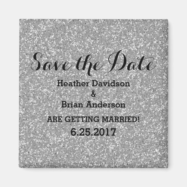 Silver Glitzer Save the Date Magnet (Vorne)