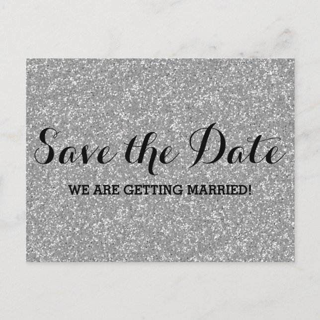 Silver Glitzer Save the Date Postkarte (Vorderseite)