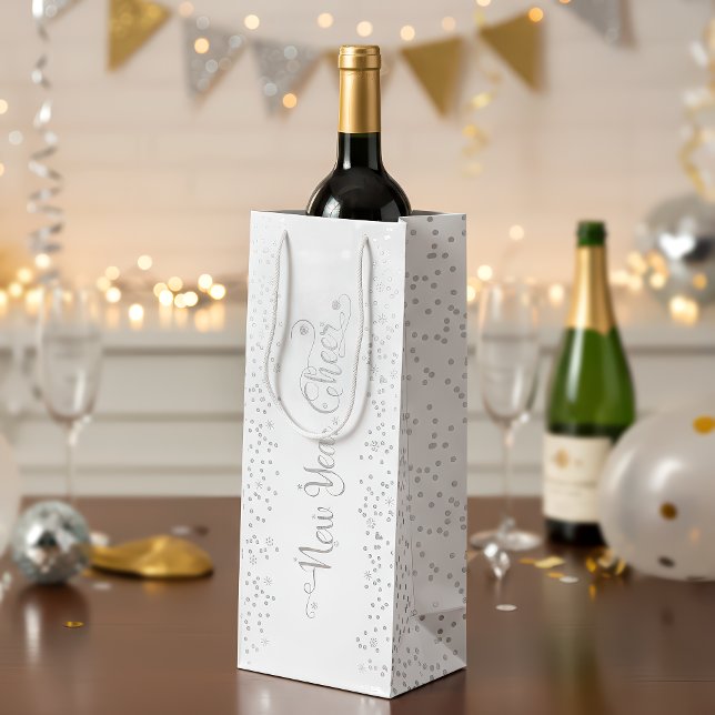 Silver Glitzer Schneeflocken auf Weiß Geschenktüte Für Weinflaschen (Von Creator hochgeladen)
