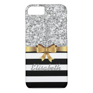 SILVER GLITZER SCHWARZER Streifen GOLD BOW MONOGRA Case-Mate iPhone Hülle