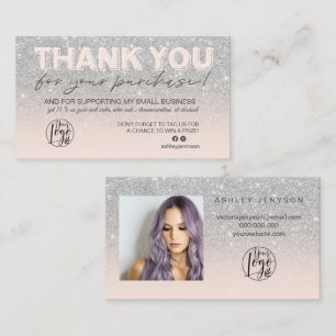 SIlver Glitzer Script Foto Logo vielen Dank Visitenkarte
