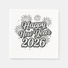 Silver Glitzer Script Happy New Year 2026 Serviette