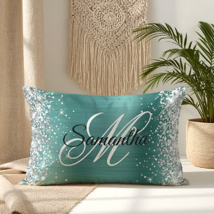Silver Glitzer Shiny Aqua Aquamarin Foil Extravaga Lendenkissen