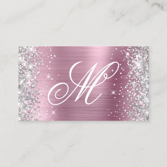 Silver Glitzer Shiny Pink Foil Extravagant Mit Mon Visitenkarte (Vorderseite)