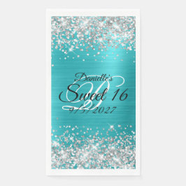 Silver Glitzer Shiny Türkis Blue Foil Sweet 16 Serviette