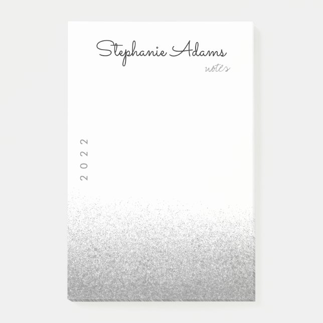 Silver Glitzer Signature Monogram Post-it Klebezettel (Vorderseite)