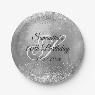 Silver Glitzer Silver Foil 60. Geburtstag Pappteller