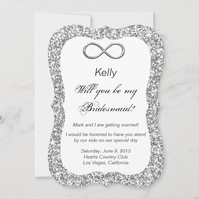 Silver Glitzer Silver Infinity Bridesmaid Card Einladung (Vorderseite)