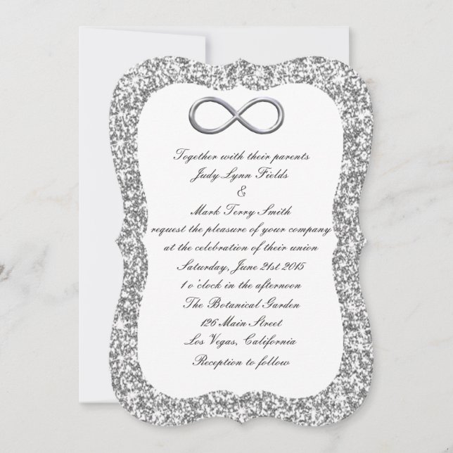 Silver Glitzer Silver Infinity Wedding Einladung (Vorderseite)