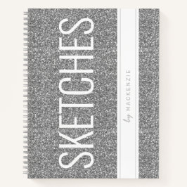 Silver Glitzer Sketch Book Name Large Text Notizbuch