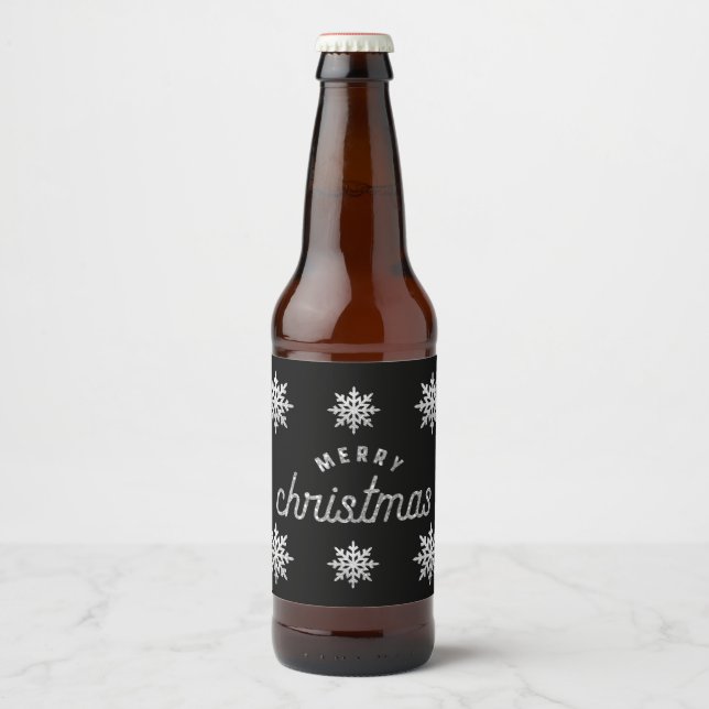 Silver Glitzer Snowflake Bierflaschenetikett (Vorderseite)
