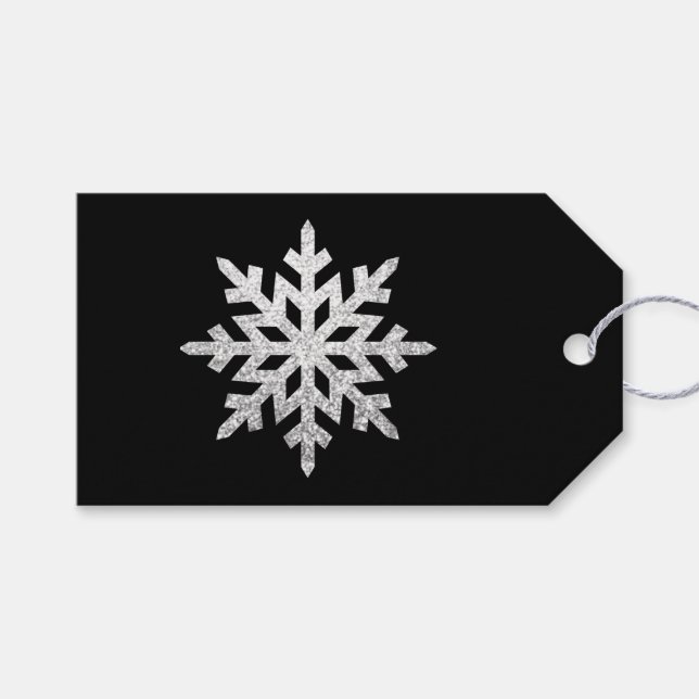 Silver Glitzer Snowflake Geschenkanhänger (Vorderseite (Horizontal))