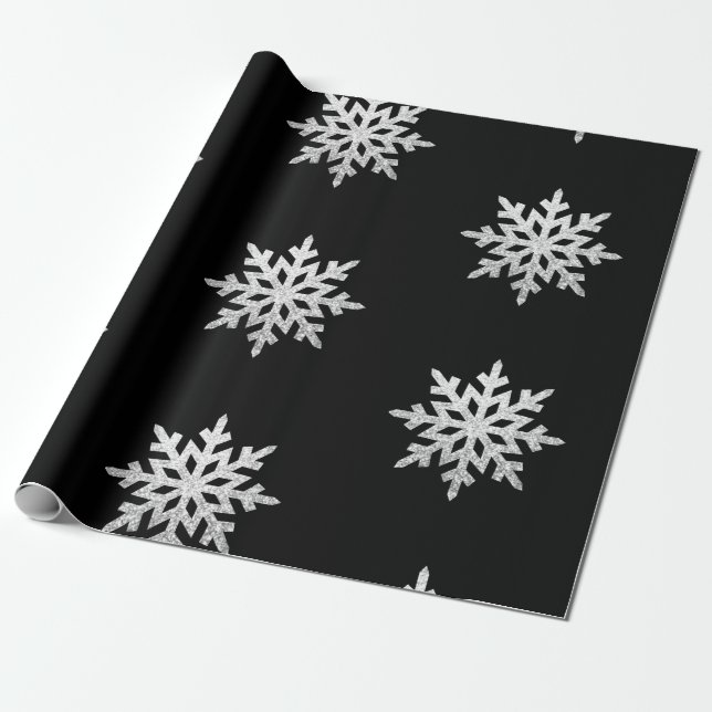 Silver Glitzer Snowflake Geschenkpapier (Ungerollt)