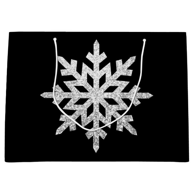Silver Glitzer Snowflake Große Geschenktüte (Vorderseite)