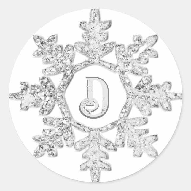 Silver Glitzer Snowflake Monogram Runder Aufkleber (Vorderseite)