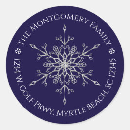 Silver Glitzer Snowflake Name Anschrift Weihnachte Runder Aufkleber