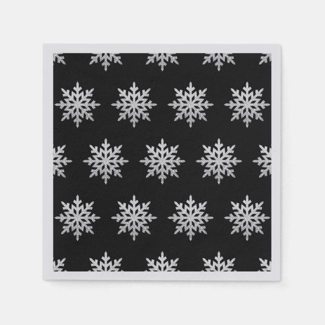 Silver Glitzer Snowflake Pattern Napkins Serviette (Vorderseite)