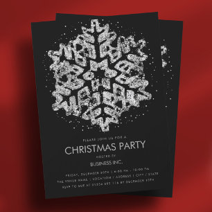 Silver Glitzer Snowflake Weihnachts Party Schwarz Einladung
