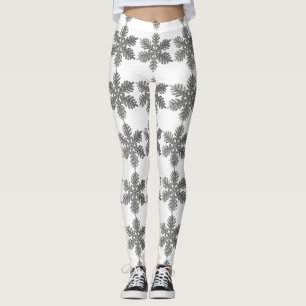 Silver Glitzer Snowflake Weiße WeihnachtsLeggings Leggings