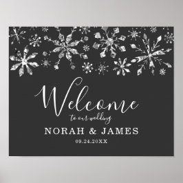 Silver Glitzer Snowflake Winterhochzeit Willkommen Poster
