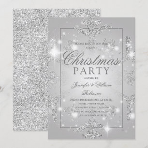 Silver Glitzer Snowflake Xmas Feiertage Party Einladung