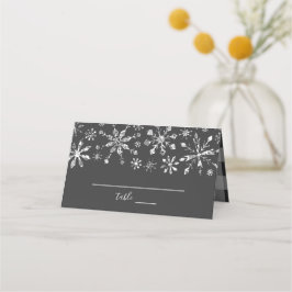 Silver Glitzer Snowflakes Winterhochzeit Platzkarte