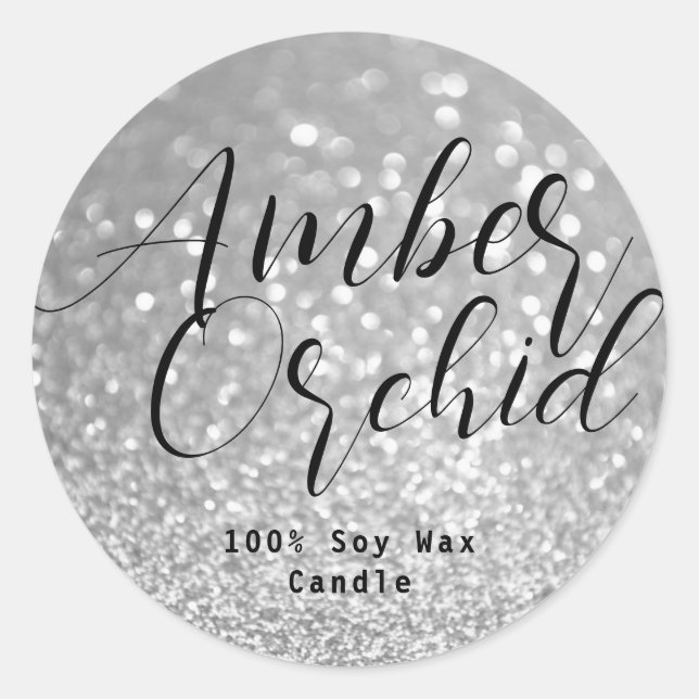 Silver Glitzer Sparkle Crystal Bokeh Candle Labels Runder Aufkleber (Vorderseite)