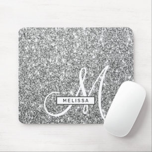 Silver Glitzer Sparkle Custom Mit Monogramm and Na Mousepad